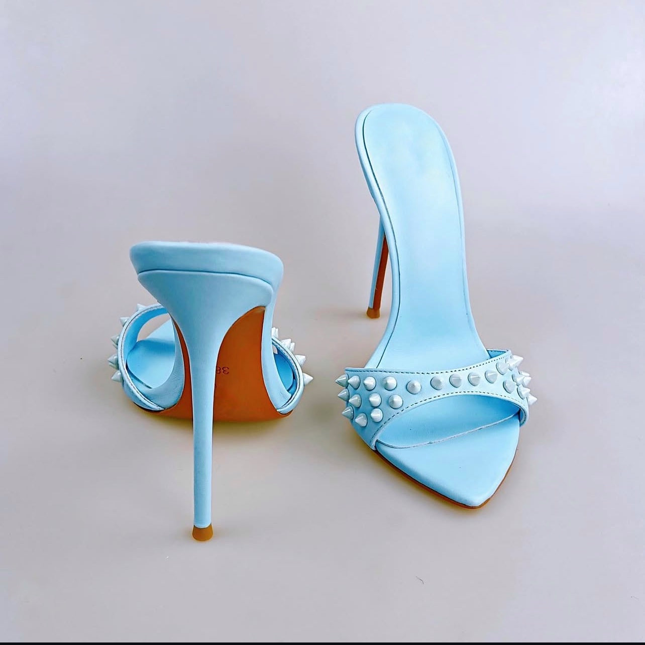 Mykonos Spiked Mules Light Blue