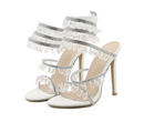 Embellished Spiral Wrap Around Stiletto Heels in White