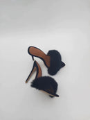 Tara Faux Fur Stiletto Mule Heels in Black