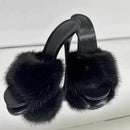 Blair Faux Fur Mule Heels in Black