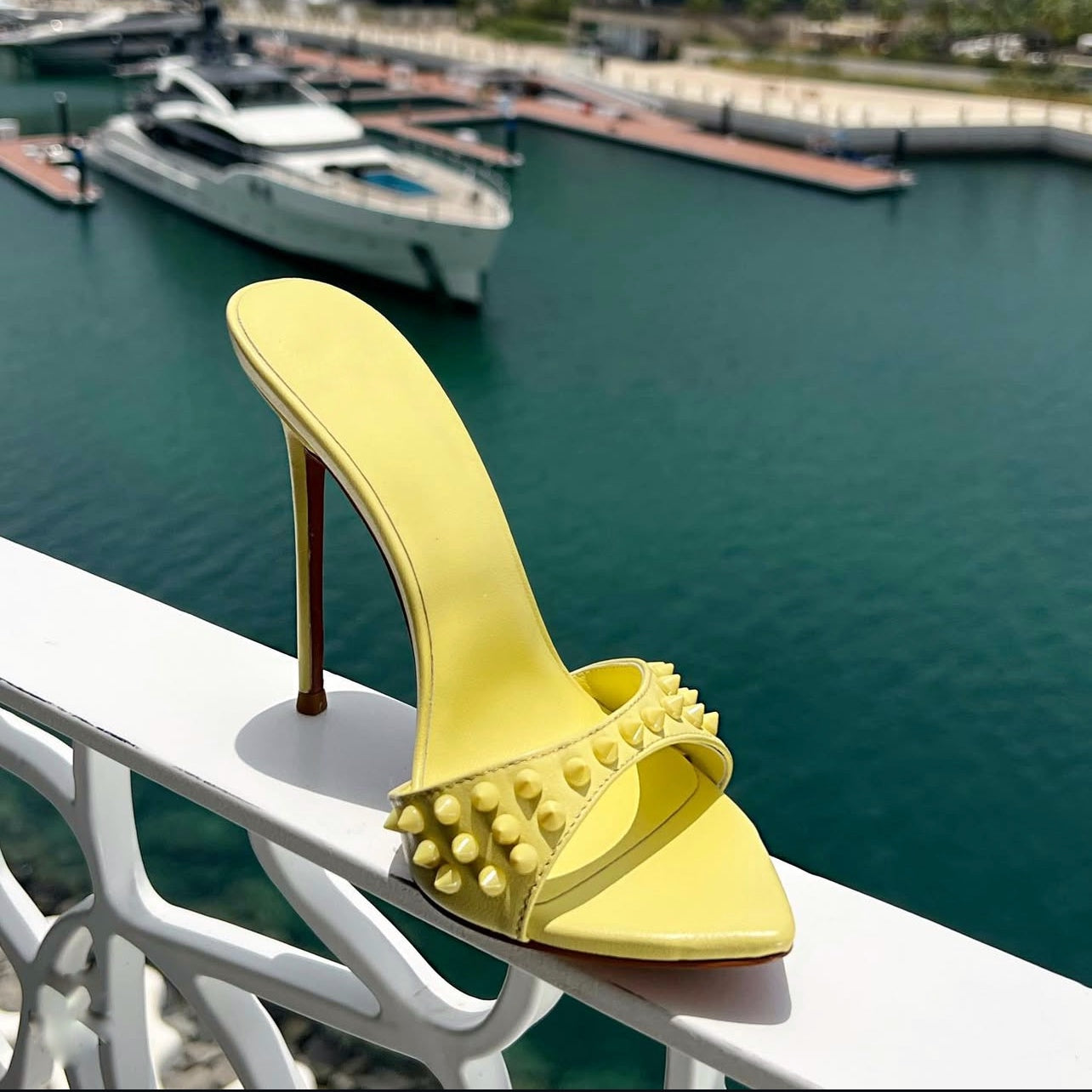 Mykonos Spiked Mules Lemon