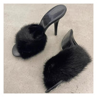 Blair Faux Fur Mule Heels in Black