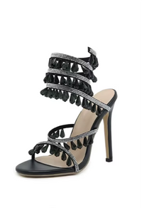 Embellished Spiral Wrap Around Stiletto Heels Black