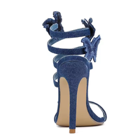 Butterfly Detail Denim Spiral Wrap Around Strappy Stiletto Heel