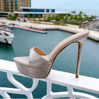 Kova Silver Rhinestone Platform Mule Heels