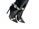 Black Rhinestone Detail Mid Calf Stiletto Heel Boots