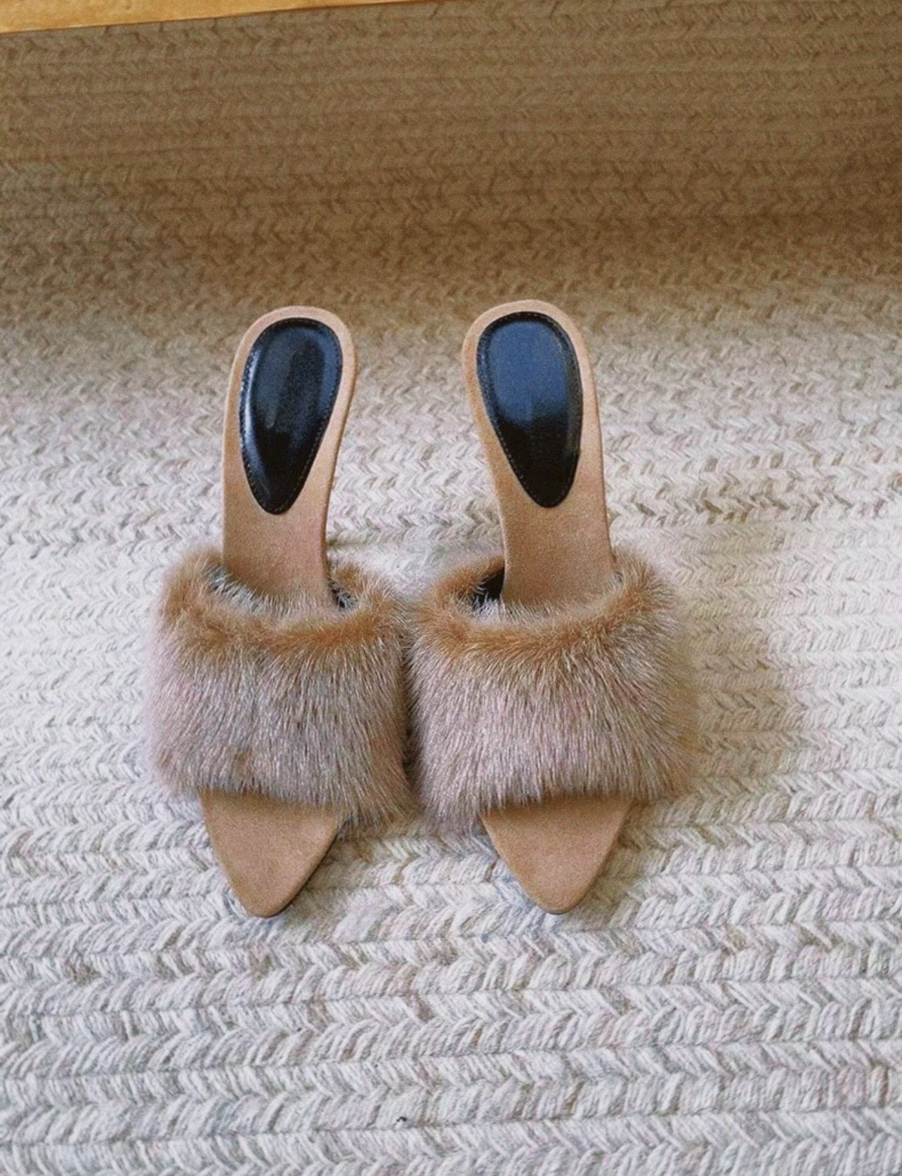 Tori Faux Fur Mule Heels in Brown