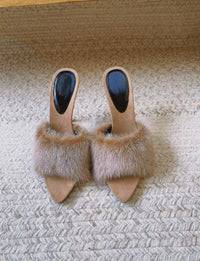 Tori Faux Fur Mule Heels in Brown