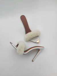 Tara Faux Fur Stiletto Mule Heels in White