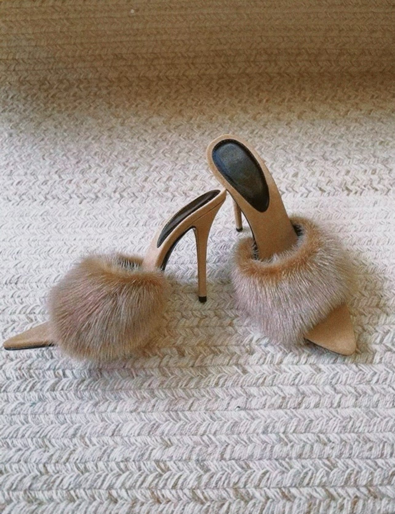 Tori Faux Fur Mule Heels in Brown