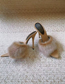 Tori Faux Fur Mule Heels in Brown