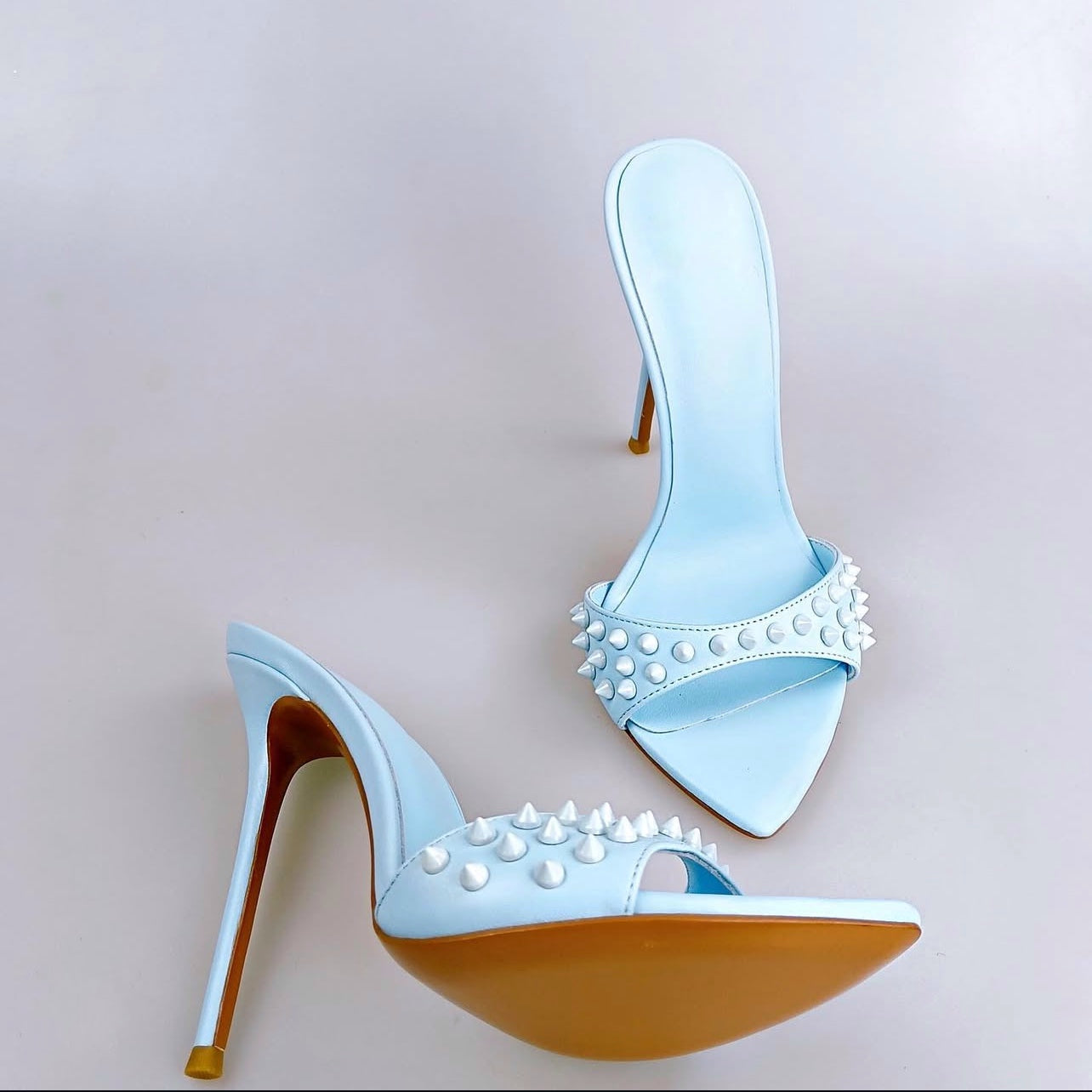 Mykonos Spiked Mules Light Blue