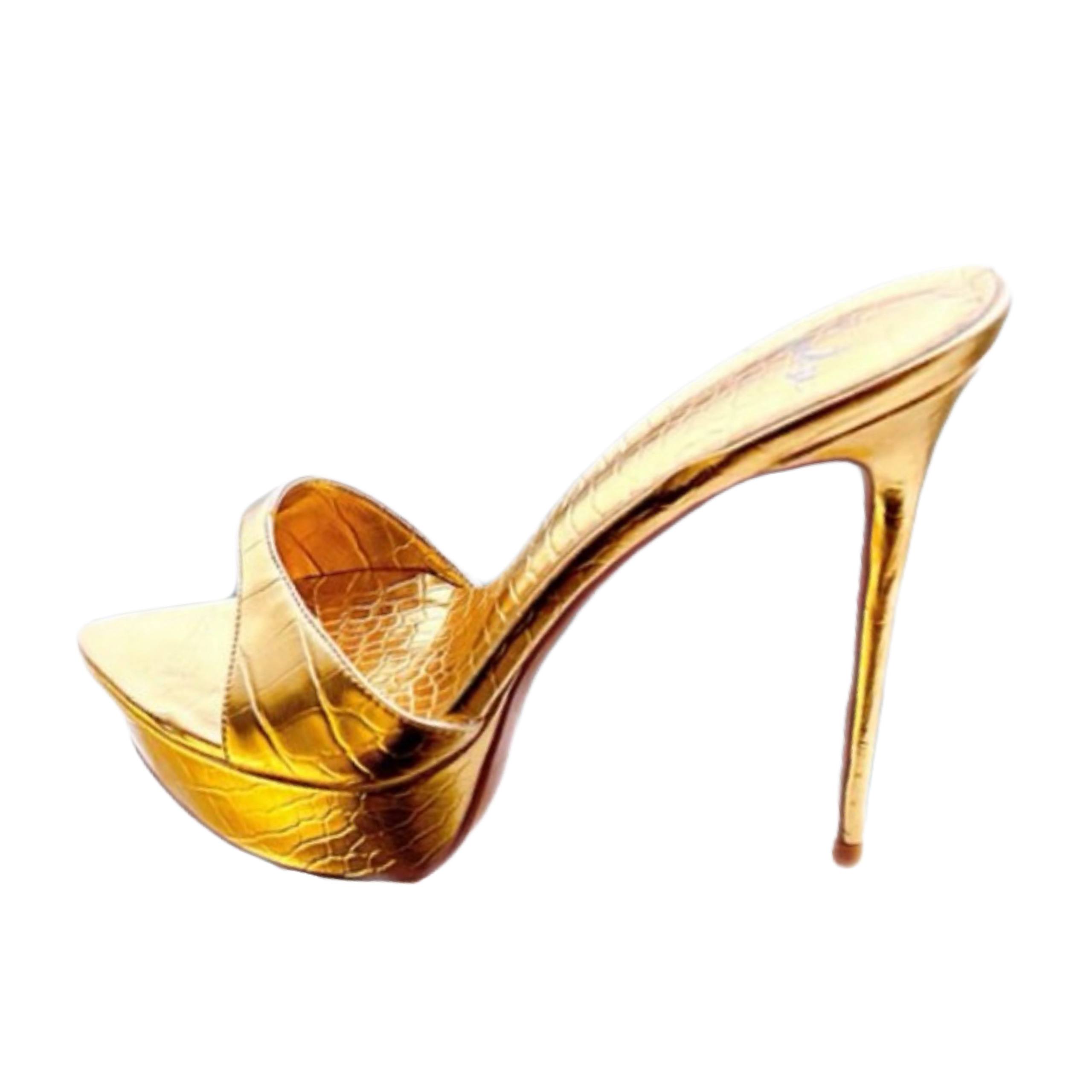 Kova Gold Croc Print Platform Mule Heels