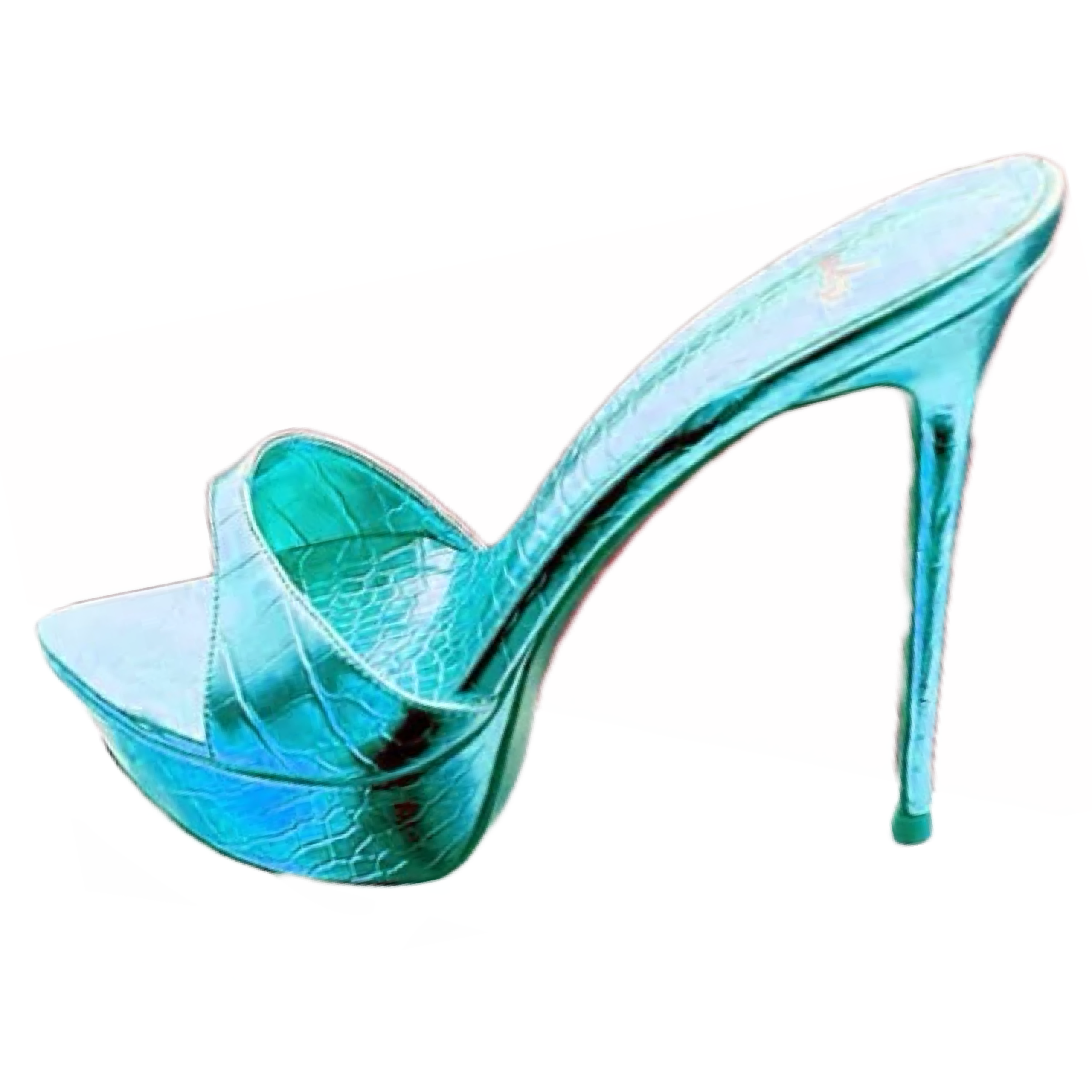 Kova Turquoise Croc Print Platform Mule Heels