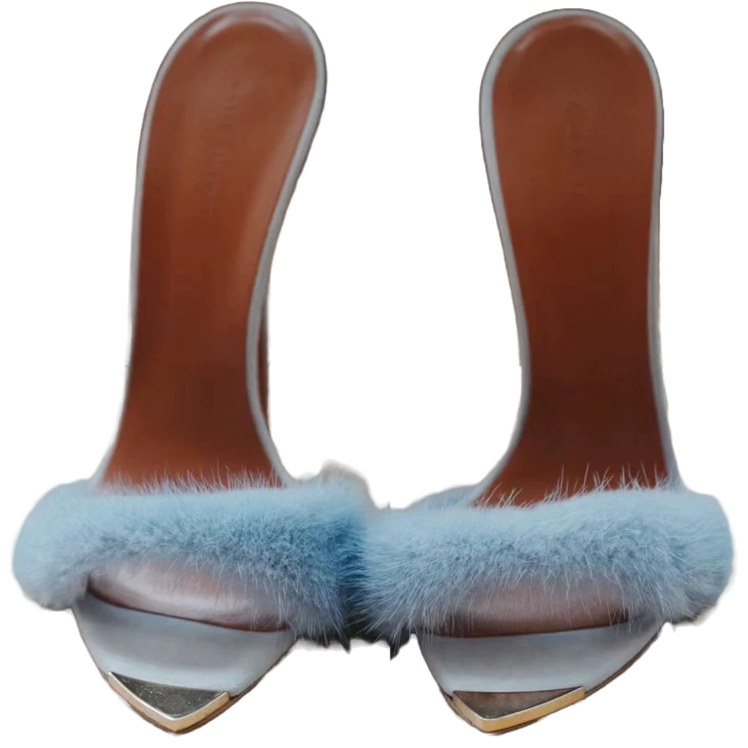 Tara Faux Fur Stiletto Mule Heels in Light Blue