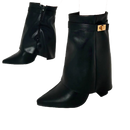 Block Heel Black Foldover Ankle Boots