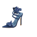 Butterfly Detail Denim Spiral Wrap Around Strappy Stiletto Heel