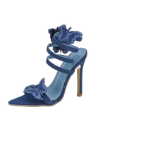 Butterfly Detail Denim Spiral Wrap Around Strappy Stiletto Heel